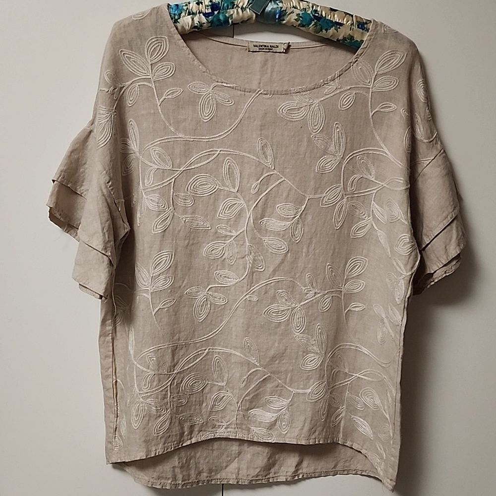 Valentina Naldi womens Embroidered Linen Top - Size M cottagecore preppy